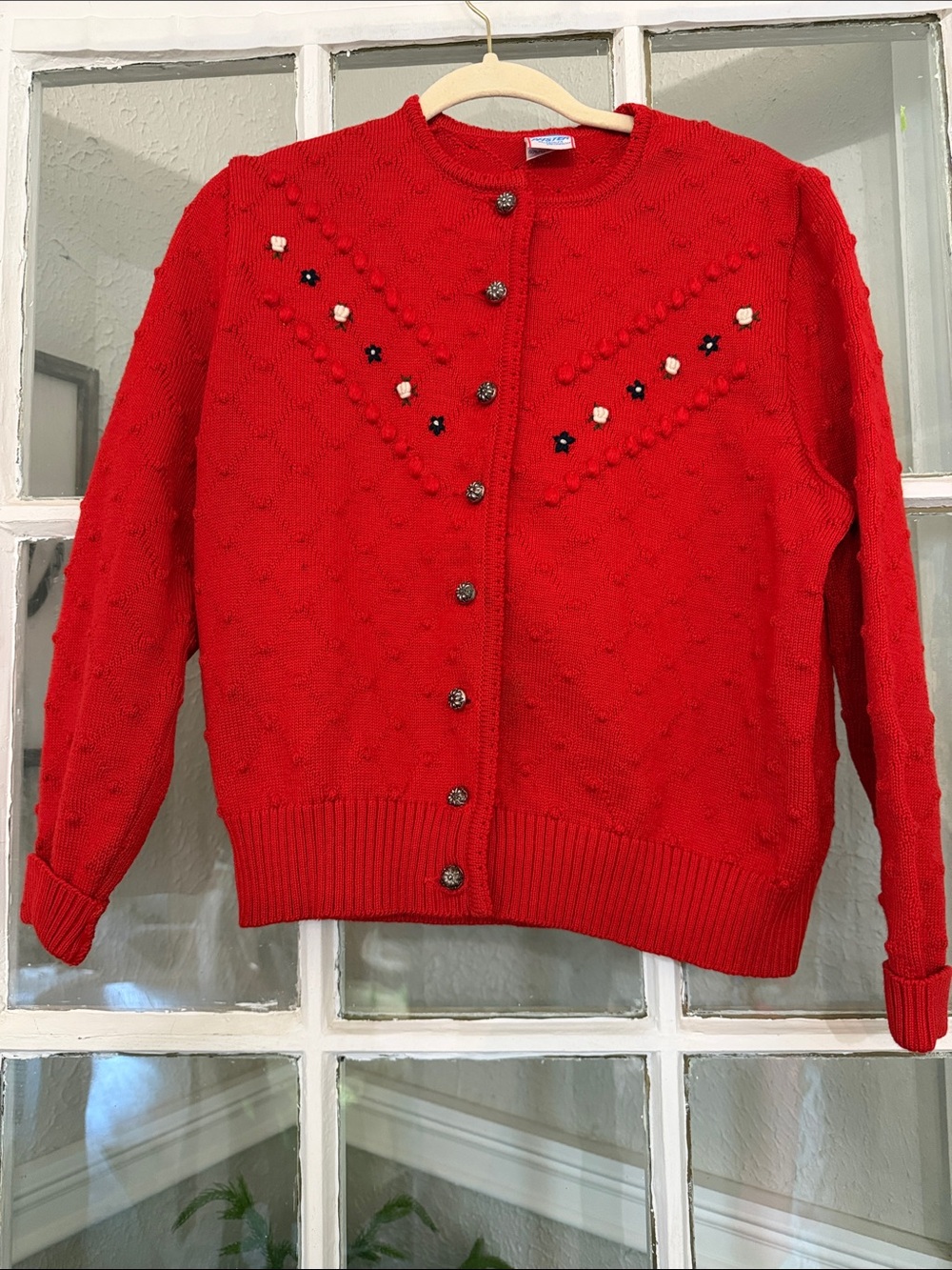 Pfister Austrian 44 Red Women's Knit Cardigan Sweater
